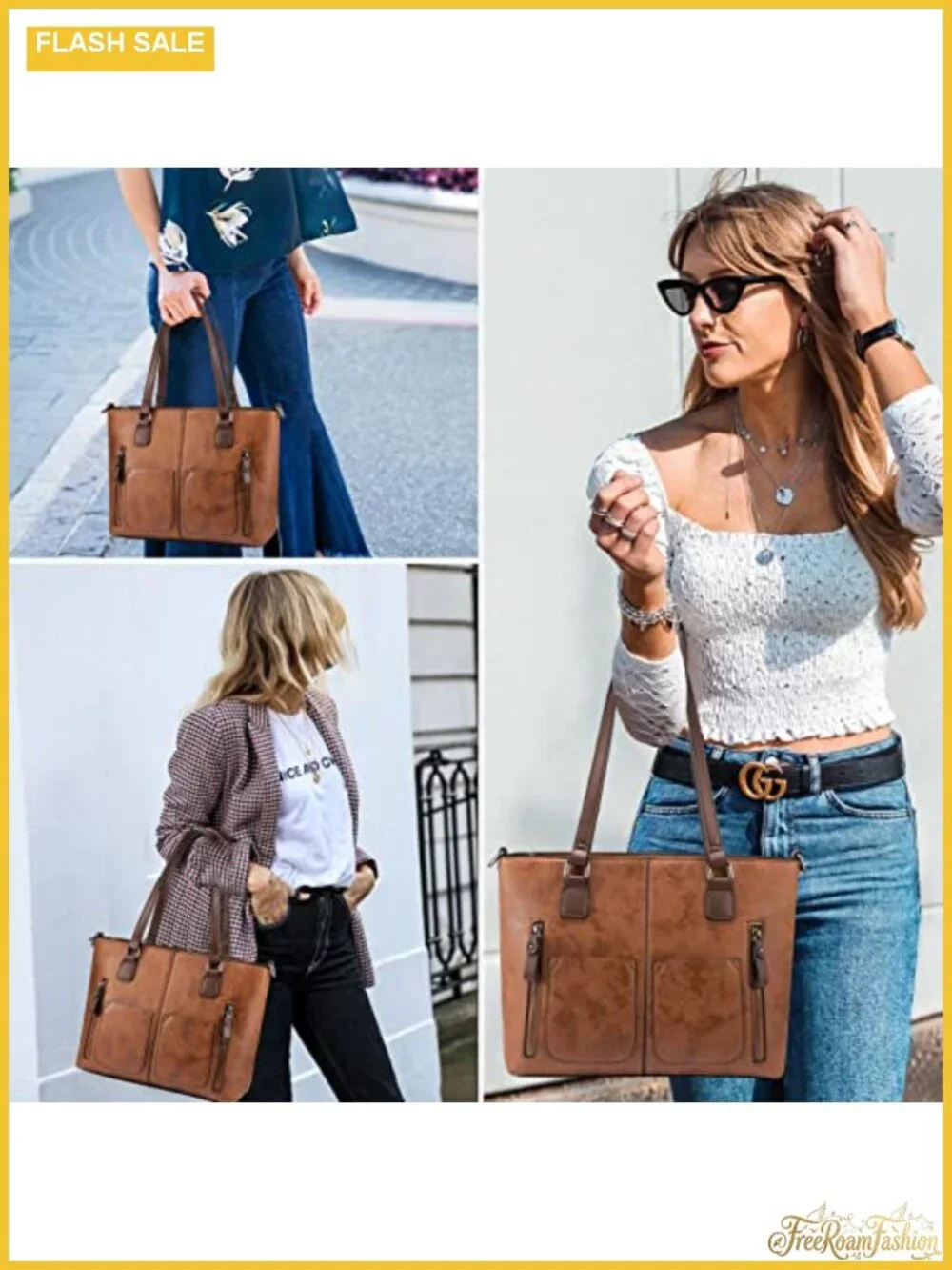 Vintage Faux Leather Hobo Tote Bag with Multi-Pockets, Work Shoulder Handbag